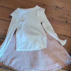 White Long Sleeve Top and Pink Skirt Set